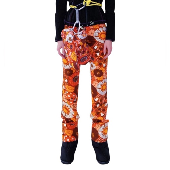 Zara BLOGGERS FAVORITE! 70’s Retro Orange Floral Print High Waist Pant Leggings - Picture 4 of 13